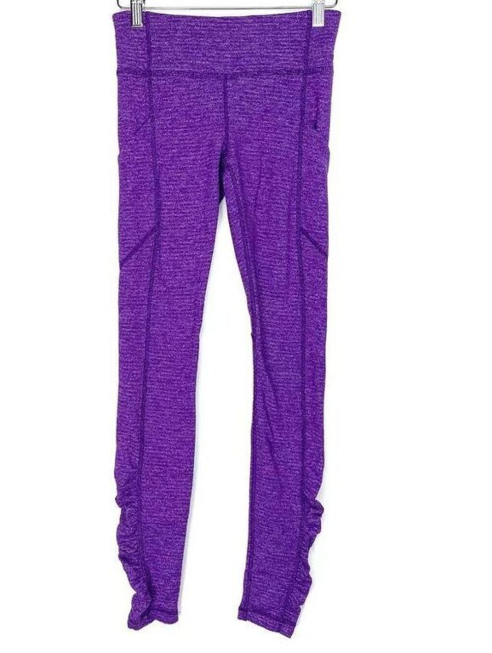 Lululemon Heathered Purple Ruched Hem and Side Pocket Thick Leggings- Size 4